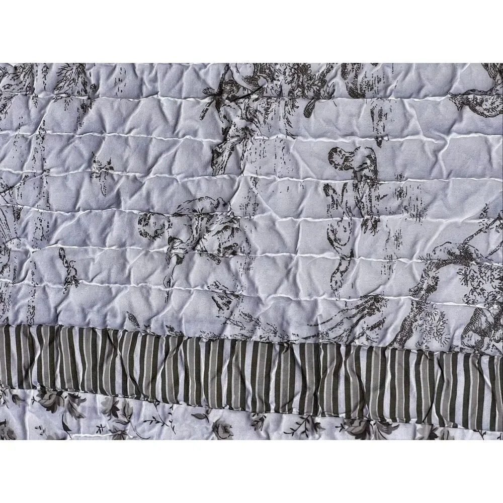 PINE CONE HILL Gray & White Toile Quilted Bedspread